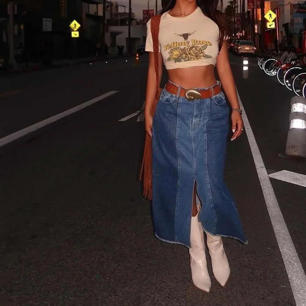 Spell Blue Daisy Patchwork Denim Midi Skirt S - Picture 1 of 9